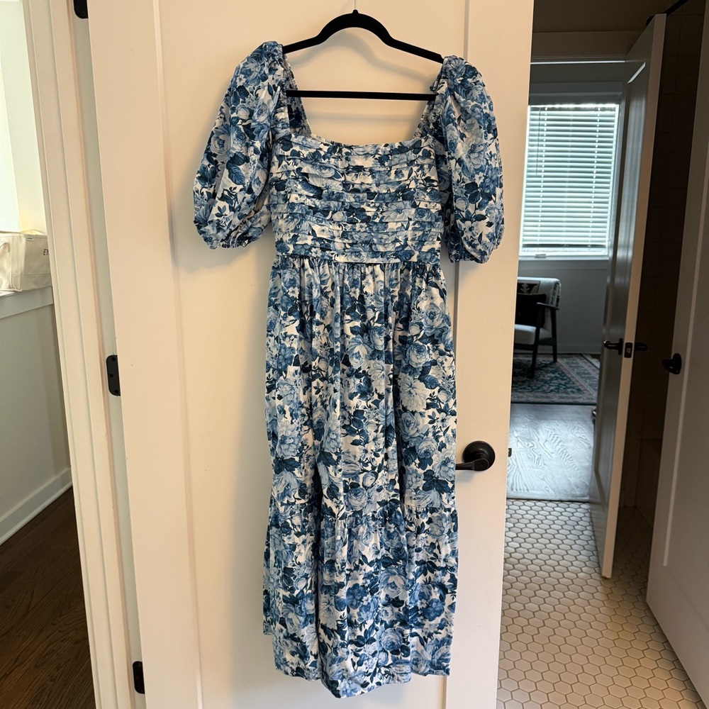 Abercrombie Emerson Poplin Puff Sleeve Midi Dress